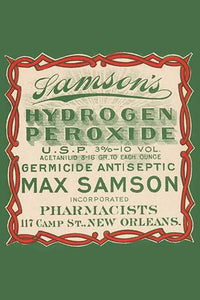 Vintage Hydrogen Peroxide Antiseptic Poster Print from New Orleans Pharmacy