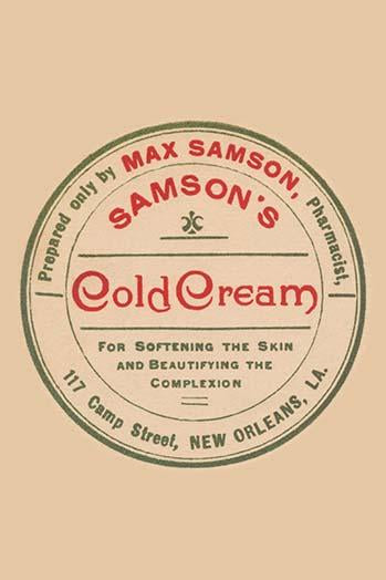 Vintage dermatological cream label poster print featuring Mas Samson pharmacy design.