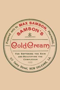 Vintage dermatological cream label poster print featuring Mas Samson pharmacy design.