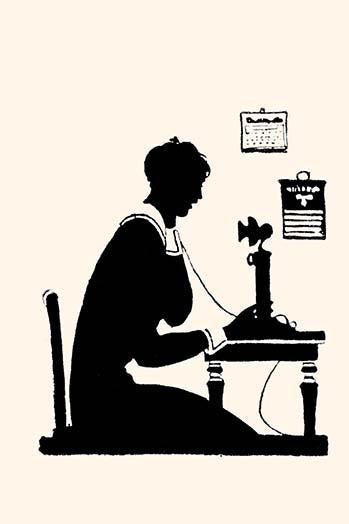 Silhouette of a Homemaker Making a Phone Call Poster Print by Maxfield Parrish