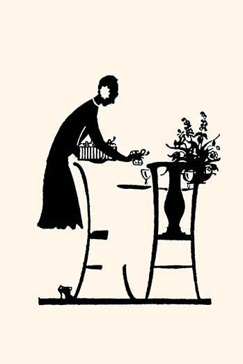 Silhouette of a Homemaker Filling a Vase with Flowers Poster Print by Maxfield Parrish