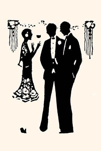Silhouette of Two Men in Tuxedos and a Woman in Gown Poster Print by Maxfield Parrish