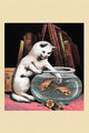 Curious cat reaching into fish bowl for goldfish poster print