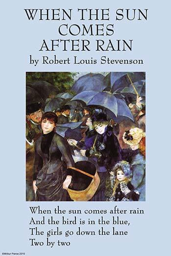 Poster print of Renoir's Umbrellas inspired by Robert Louis Stevenson.