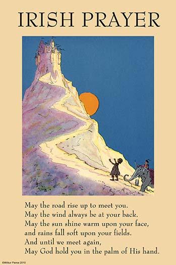 Irish Prayer Illustrated Poster Print by John R. Neill featuring intricate design and vibrant colors.