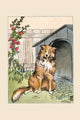 Old Prince Collie Poster Print by Frances Beem, charming illustration of a collie in front of a dog house.
