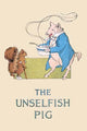 Charming pig holding a bowl of soup for an injured squirrel poster print illustration