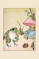 Children's illustration print of a frog asking Big Mary about a parasol for the party.