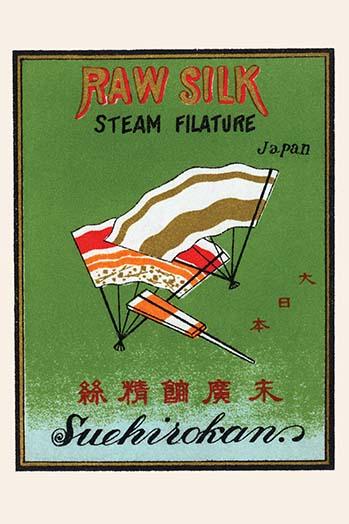 Three Japanese Silk Fans Vintage Art Poster Print