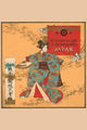 Vintage art print of a girl in kimono surrounded by moths.