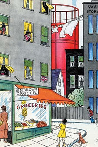 A Young Girl Calling Up to Her Friend Above a Grocery Store Poster Print by Julia Letheld Hahn