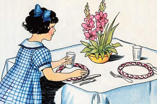 A Young Girl Sets the Table for Her Mother Poster Print by Julia Letheld Hahn