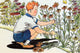 A Boy Cuts Flowers to Create a Beautiful Bouquet Poster Print by Julia Letheld Hahn