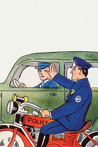 Motorcycle Cop Pulls Over Car Poster Print by Julia Letheld Hahn