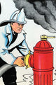 Fireman connecting hose to hydrant poster print by Julia Letheld Hahn