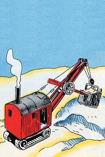 Steam driven front end loader digging a hole poster print by Julia Letheld Hahn