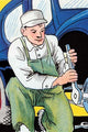 Car mechanic adjusting tire poster print by Julia Letheld Hahn