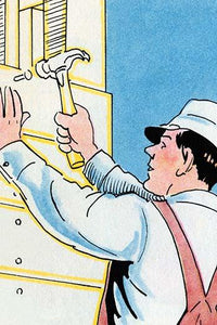 Art print of a carpenter working on siding by Julia Letheld Hahn.