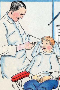 A boy smiling during a dentist check-up poster print by Julia Letheld Hahn.