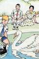 A Little Boy Feeds a Swan - Poster Print by Julia Letheld Hahn