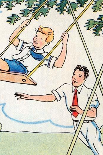 A Father Pushes His Son on the Swings Poster Print by Julia Letheld Hahn