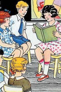 A Girl Reads to Her Classmates poster print by Julia Letheld Hahn, showcasing a young girl reading to her classmates.