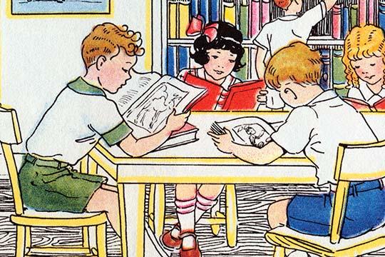 Students Reading in the Library Poster Print by Julia Letheld Hahn