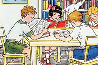 Students Reading in the Library Poster Print by Julia Letheld Hahn