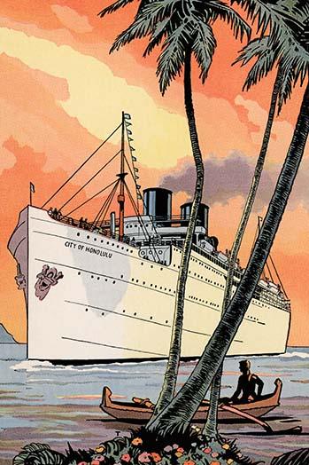 City of Honolulu cruise ship poster print depicting a scenic view of Hawaii.