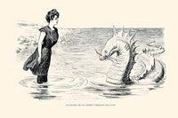 Victorian bathing suit poster print featuring a woman and a sea serpent by Charles Dana Gibson.
