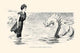 Victorian bathing suit poster print featuring a woman and a sea serpent by Charles Dana Gibson.
