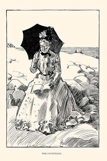 Chaperone Under the Sun poster print by Charles Dana Gibson featuring an older woman with a parasol.