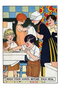 Poster print of children washing hands at the sink with a Dutch girl.