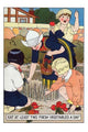 Children Working in the Garden Poster Print featuring kids pulling vegetables.