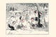 Cartoon print of children playing outside by Clare Briggs, showcasing nostalgic childhood activities.