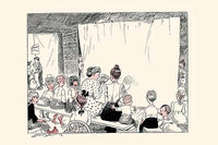 Waiting for the Play cartoon poster print by Clare Briggs, depicting children and parents waiting for a play.