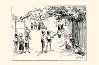 Children's Circus Fun Cartoon Poster Print by Clare Briggs, depicting kids mimicking circus tricks