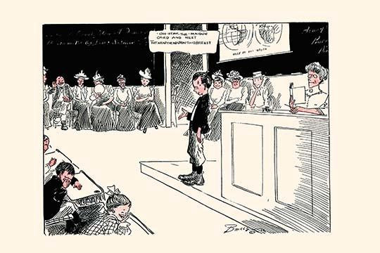 Nervous child giving a class recitation cartoon print by Clare Briggs