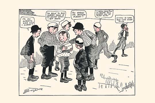 Oh Skin-nay! Football Fun cartoon poster print by Clare Briggs depicting children playing.