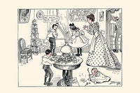 Family Gathering Cartoon Poster Print by Clare Briggs, vintage illustration of a family waiting for guests.