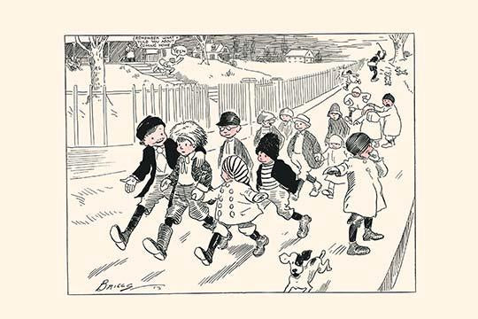 The Nickel Adventure Cartoon Poster Print by Clare Briggs, showcasing a boy surrounded by envious kids.
