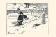 Snow Shoveling Boy Cartoon Print by Clare Briggs, nostalgic illustration for children's decor.