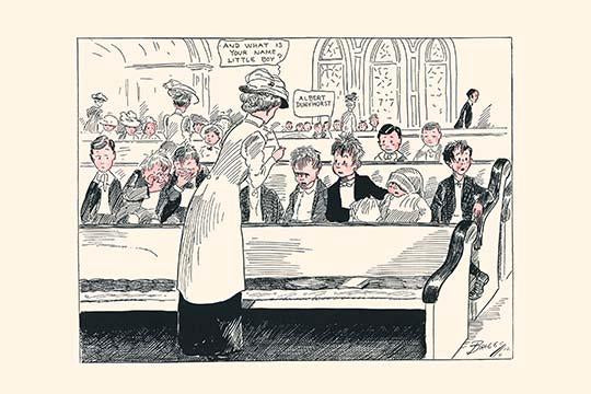Children Behaving in Church Cartoon Print by Clare Briggs from 1913