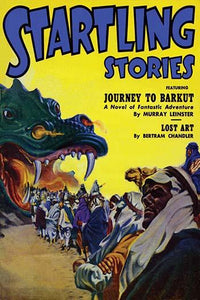 Vintage January 1953 pulp magazine cover print featuring caravans, demons, and dragons by Virgil Finlay.