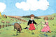 The Little Boy Who Lived Down the Lane poster print by Queen Holden showing a boy and Bo Peep in a meadow.