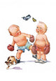 Distracted Young Pugilist Poster Print featuring a young boxer and butterflies.