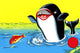 Charming graphic art print of a whale chasing fish, inspired by antique Japanese toy design.