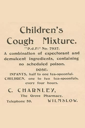 1920s Pharmacy Bottle Label Poster Print showcasing vintage quack cures.
