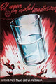 El Agua en Malas Condiciones Poster Print depicting a glass of water and men in an artillery blast.