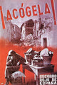 Acogela! photomontage poster print of a weeping woman with her possessions in ruins